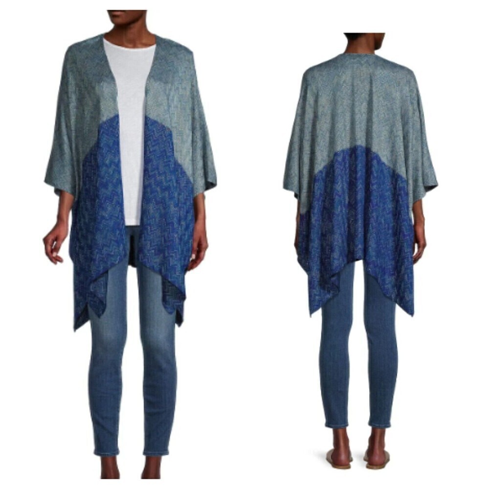VINCE CAMUTO Women's  Kimono Color Block Lurex Chevron Caftan Wrap Ruana NWT OS